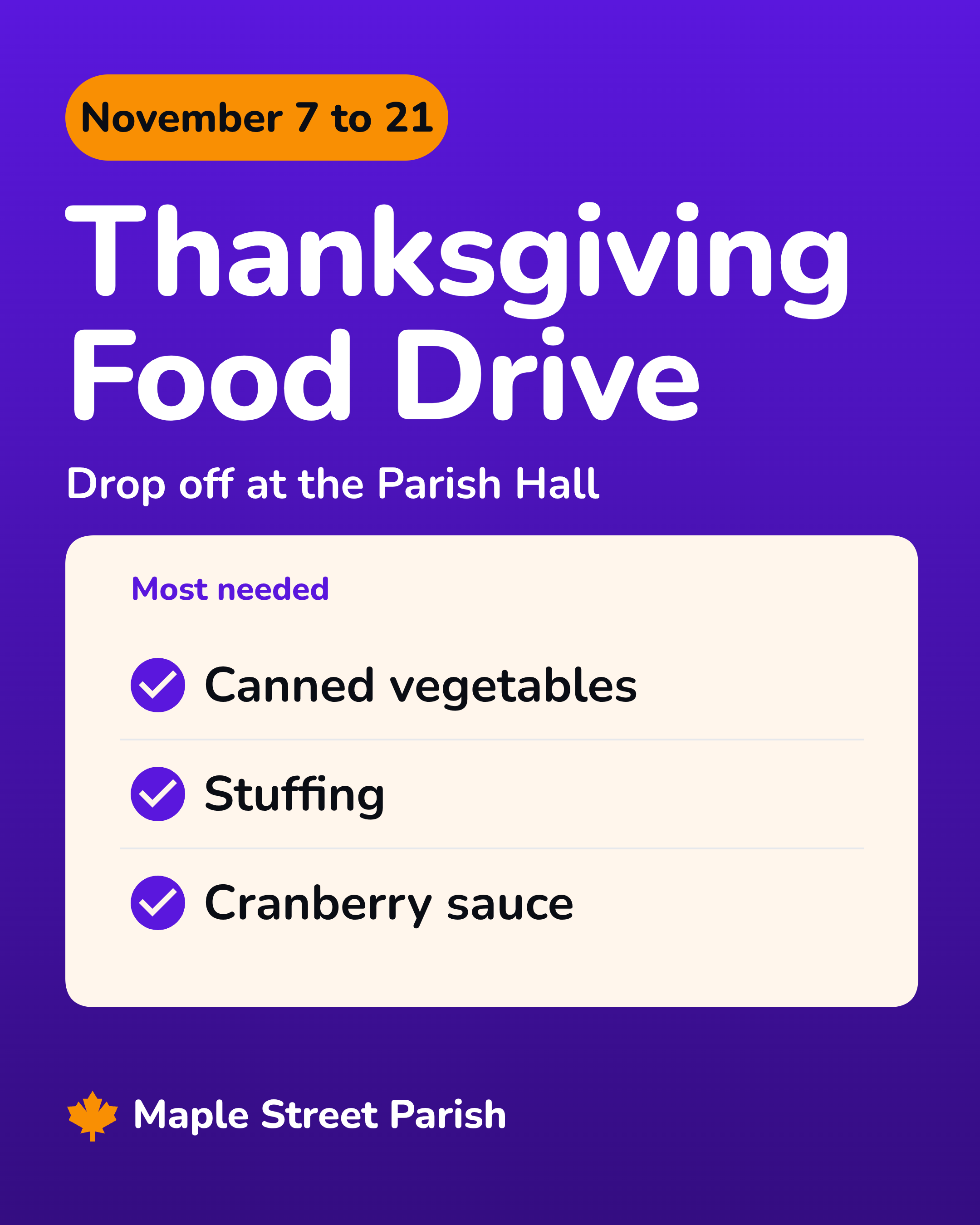 The matching 4:5 Facebook and Instagram post for the same food drive, made with Krumzi