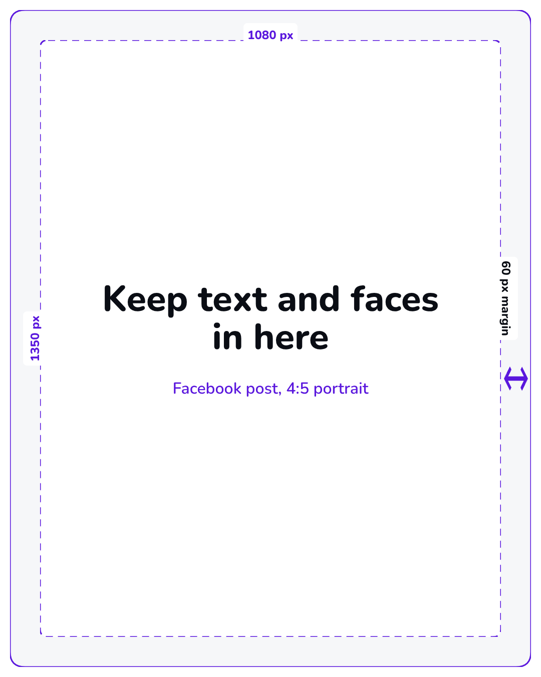 Facebook post size safe area: keep text and faces at least 60 px inside the edges of a 1080 x 1350 post